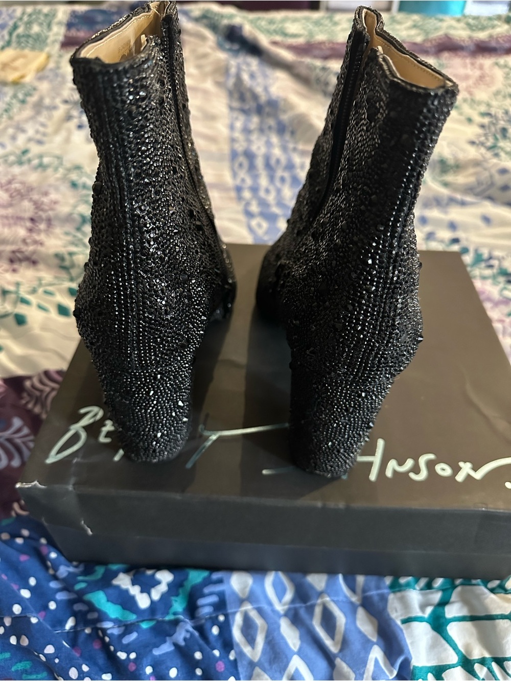 Betsey Johnson Black Sparkle Pointed Toe Ankle Boots - Picture 5 of 9